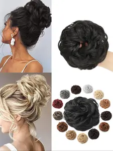 Messy Hair Scrunchies Hair Bun Extensions & Curly Wavy Pieces for Women's Updo, Ponytail & Donut Chignons 2Pcs Synthetic Clip In