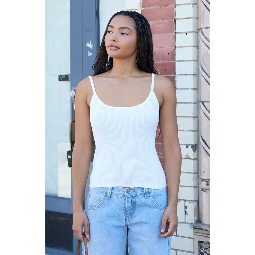 John Galt Women's White Ribbed Tank Top