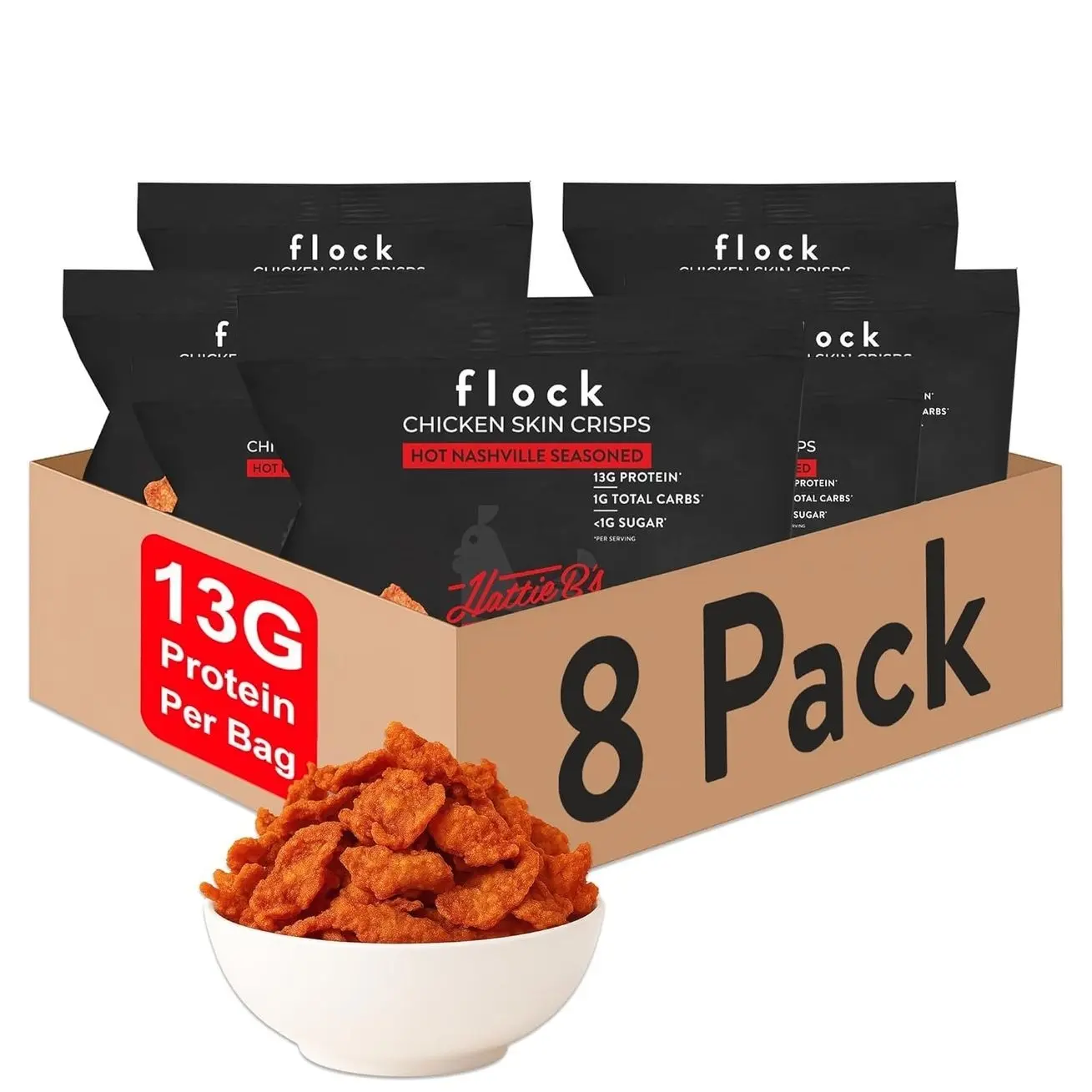 Flock Keto Chicken Skin Chips – 4 Flavors Variety Pack, Low Carb, High Protein, Gluten-Free Chicken Crisps, Keto Snack, Low Carb Chips, Protein Crackers, Diet Snacks, 8-Pack (1oz)
