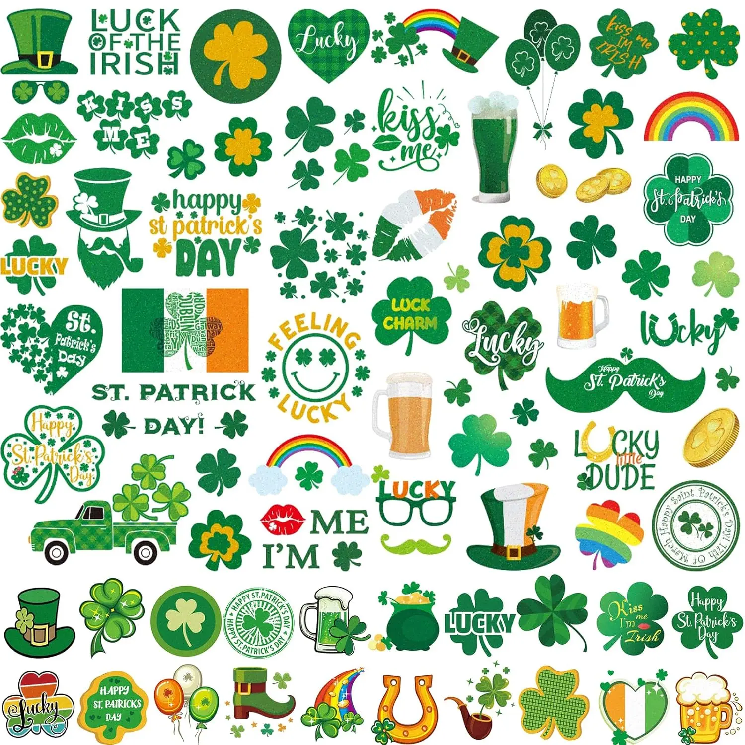 Glitter Temporary Tattoos for St. Patrick's Day, 23 Sheets of Realistic Irish Shamrock Body Art for Kids & Adults, Includes Half-Arm Sleeve Decals