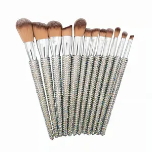Professional 12-Piece Diamond Bling Makeup Brush Set - Colorful Fancy Rhinestone