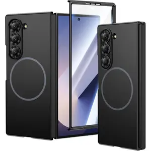 for Galaxy Z Fold 6 Case, for Samsung Z Fold 6 Case with Front Tempered Glass Screen Protector, Compatible with MagSafe, Support Wireless Charging Slim Magnetic Protective Thin Cover - Black