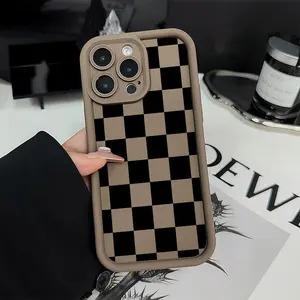 Black White Checkerboard Phone Case TPU Shockproof Outdoor Cover for iPhone 17 Air 17 Pro 16 Pro 15 Pro Max 14 Plus 13 Pro 12 11 Pro XS Max X XR
