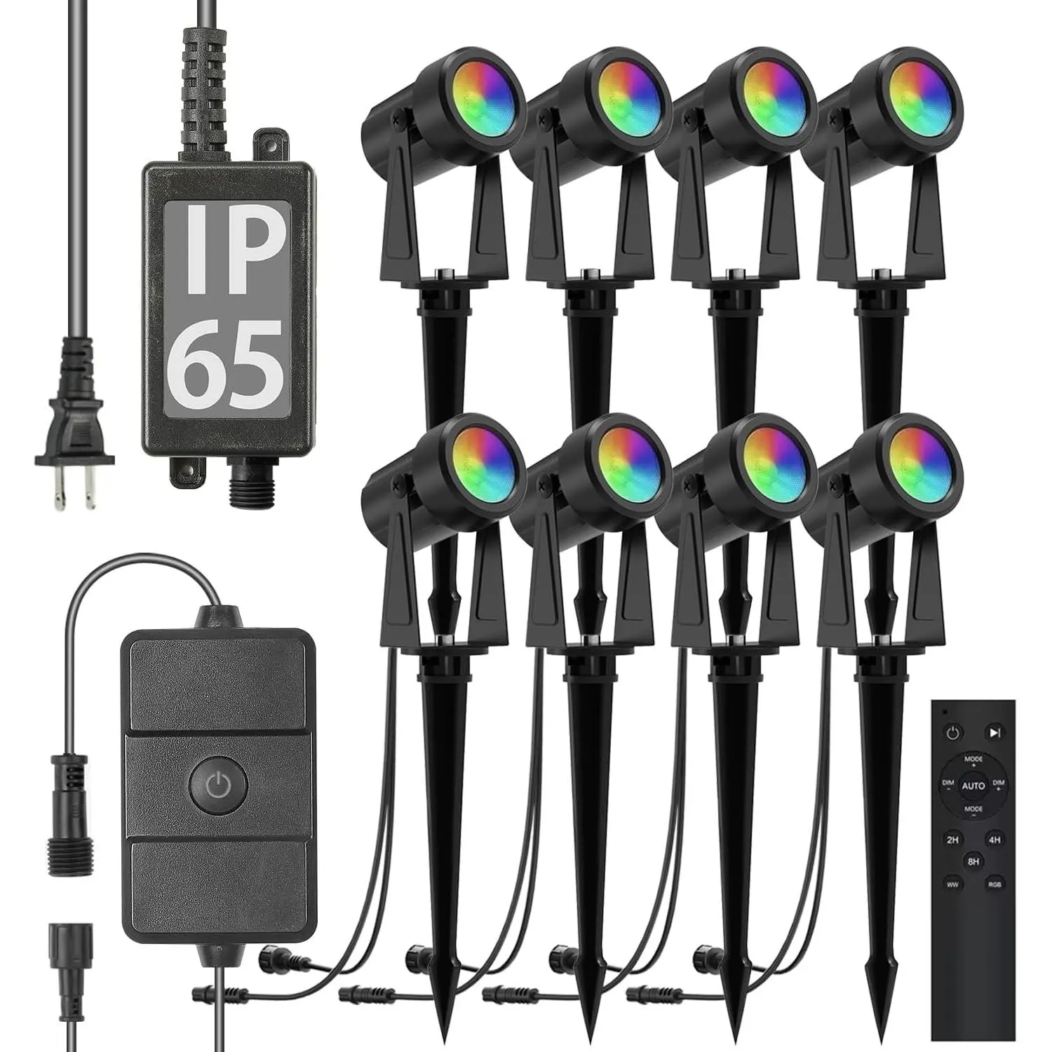 Outdoor Landscape Lighting with Remote, RGBW Color Changing Spot Uplights, 8 Pack
