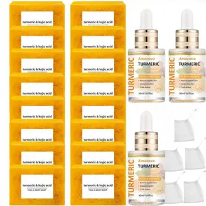 Turmeric Skincare Set,1 Set Turmeric Kojic Acid Soap & Turmeric Oil & Soap Bag, Cleansing and Moisturizing Body Care for Women & Men,  Skin Care Kit Radiant Comfort