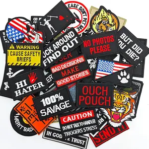 20 Pieces Random Funny Tactical Patch Full Embroidery Military Loop and Hook Patches for Caps Backpacks Vest Harness Military Uniforms