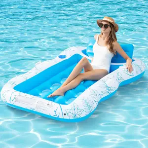 Inflatable Adult Pool Lounger Float-Large Beach Sun Tanning Floaty Raft Sunbathing Water Lounge Floaties Tub with Drink Holder - Blow Up River & Lake Suntan Floating Swimming Mattress Mat