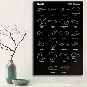 2025 MotoGP Schedule and Track Design Canvas Poster - Frameless Motorcycle Racing Wall Poster, Displays All 19 Events, Sponsor Logos and Track Markings, Suitable for Enthusiasts, for Home and Office Use