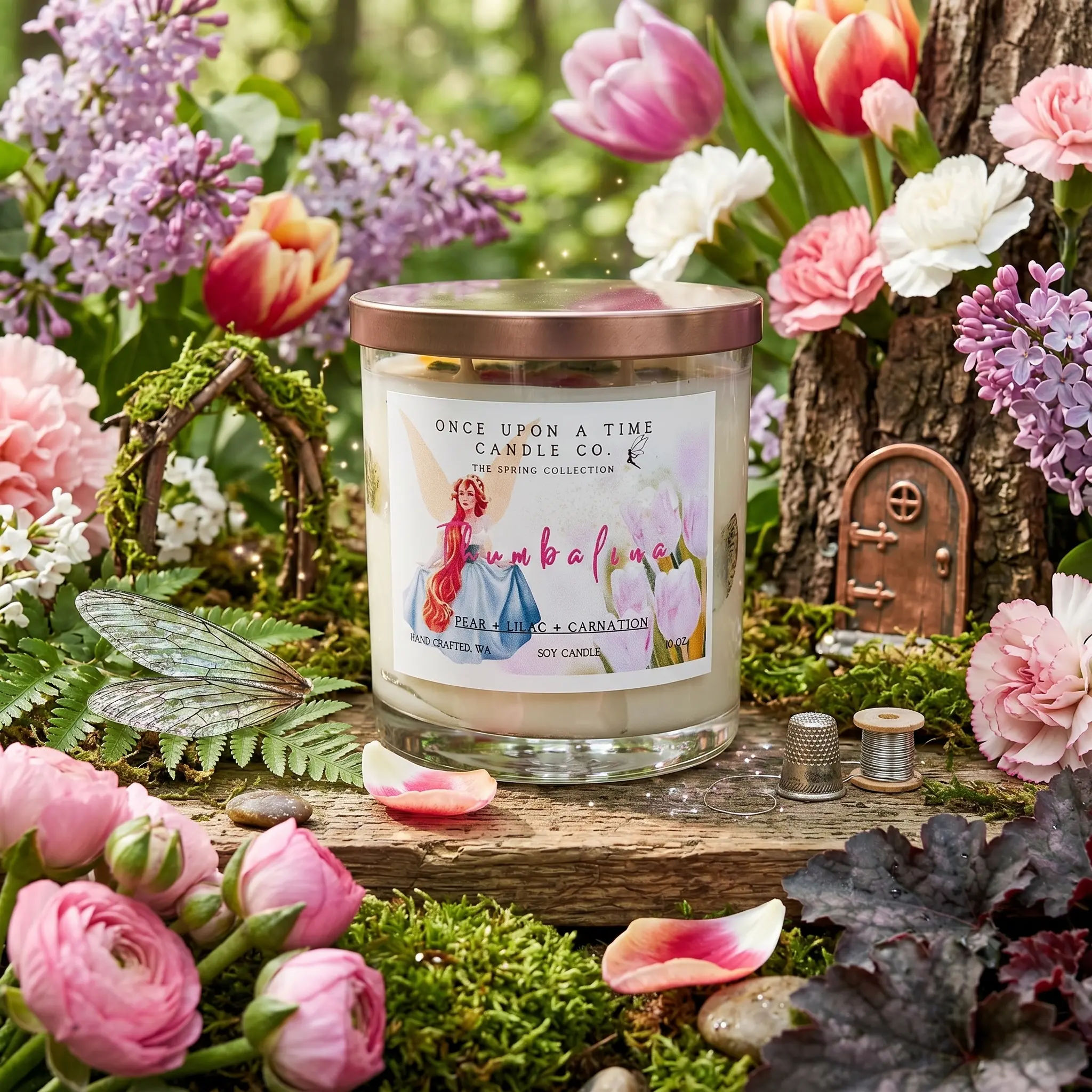 Thumbalina Flower Fairy Princess Soy Wax Candle—Lilac, pears & carnation