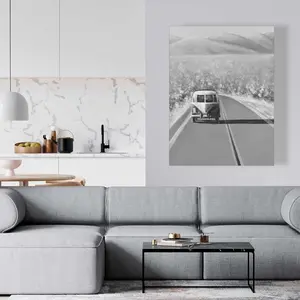 212 MAIN Monochrome Transportation Wall Art Photo - 36 x 48 in., 9.93 lbs., Minimalist Car on Road Print, Bedroom Room Aesthetic Home Goods Finds Wall Decoration