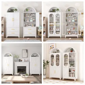 73" Metal Arched Pantry Cabinet with 2 Drawers, 2 Glass Door,4 Door, 2 Door Tall Storage Cabinet with 2 Adjustable Shelves for Kitchen, Dinning Room