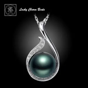 Tahitian Black Pearl Pendant Necklace for Women - Sterling Silver Choker with Zircon Accents, Luxurious Dainty Jewelry, Timeless Gift for Her by Lucky Charm Beasts