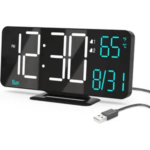 Digital Clock for Bedroom 6.7in Small Digital  Clock Black, Dimming,12/24h,Date,Day of Week, Indoor Temperature,Desk Clocks for Classroom, LED Clocks for Living Room, Digital Calendar