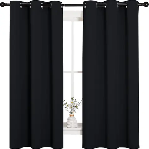 Pitch Black Solid Thermal Insulated Grommet Blackout Curtains/Drapes for Bedroom Window (2 Panels, 42 inches Wide by 63 inches Long, Black)