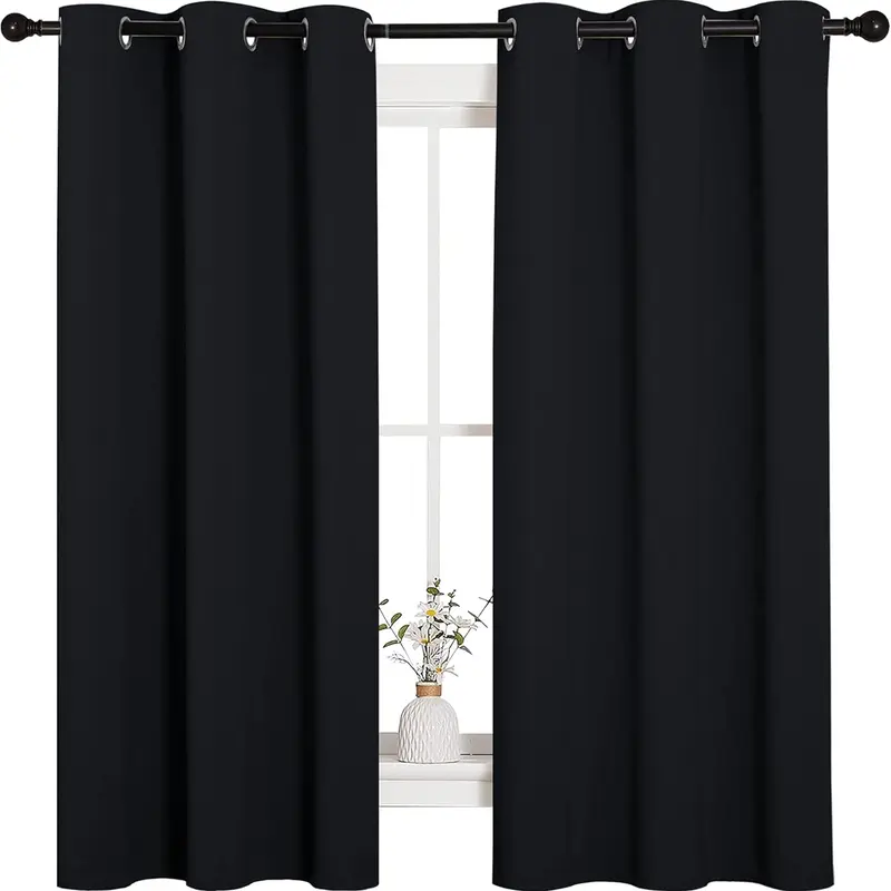 Pitch Black Solid Thermal Insulated Grommet Blackout Curtains/Drapes for Bedroom Window (2 Panels, 42 inches Wide by 63 inches Long, Black)