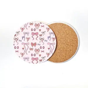 Pink Bow Acrylic Coaster with Cork Back - Elegant Drink ware Essential for Stylish Surfaces