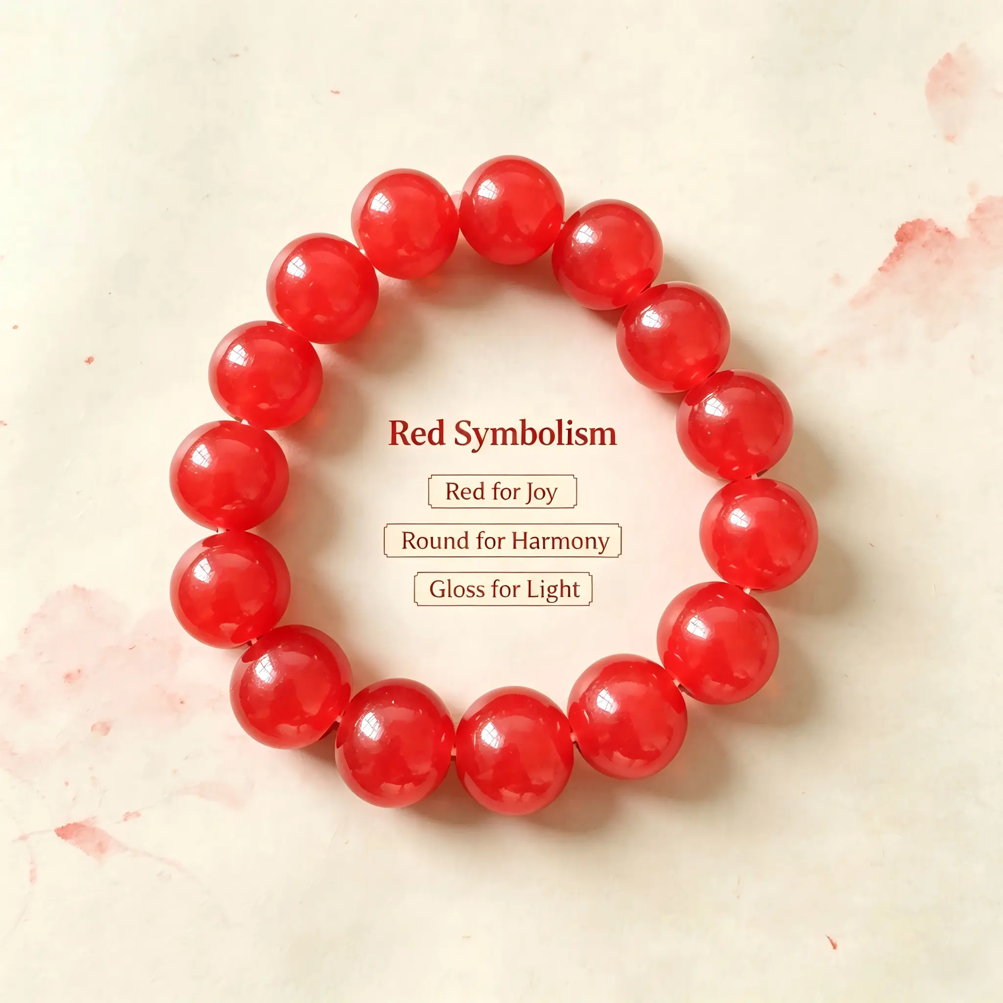 Translucent Red Round Beaded Stretch Bracelet for Women, Glossy Smooth Bead Elastic Hand Jewelry, Classic Fashion Bracelet for Daily Wear & Holiday Gift