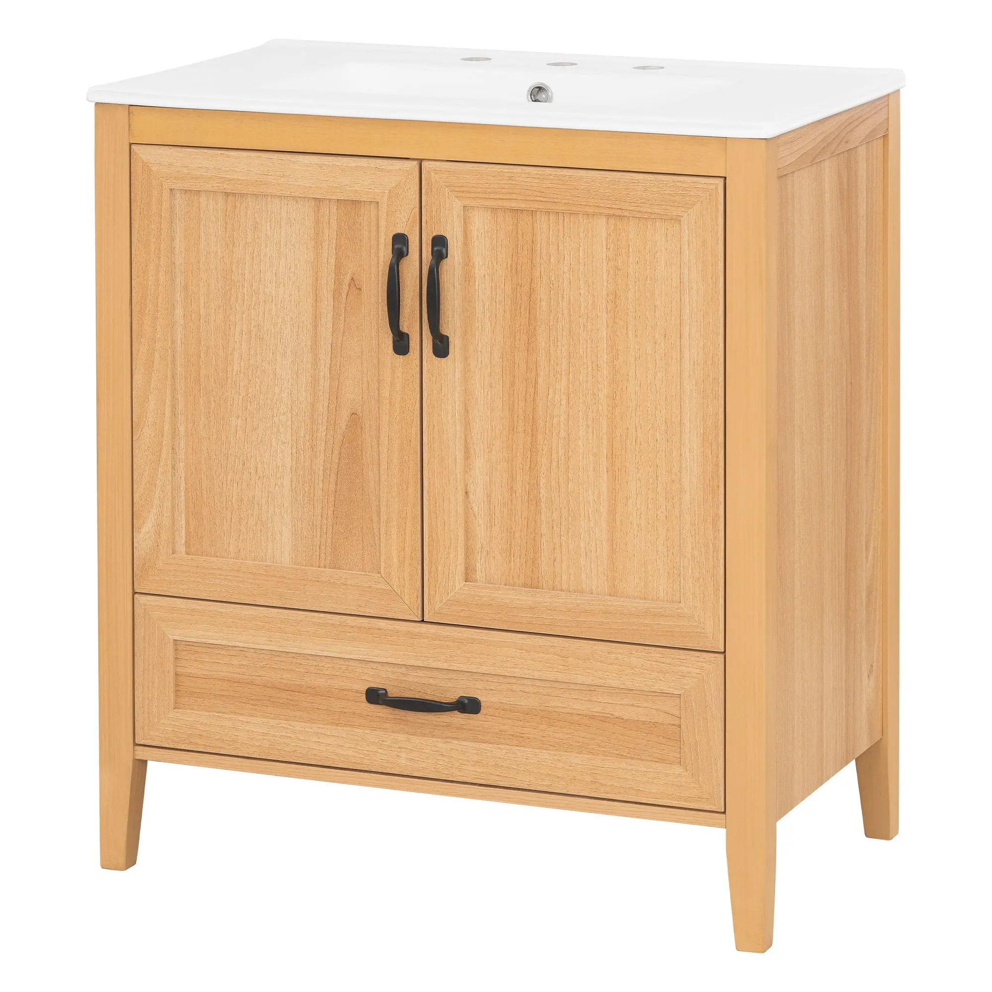 Elegant Fluted Bathroom Vanity With Sink, Soft Close Doors & Drawer