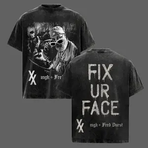 Fix Ur Face Vintage Washed Graphic T-Shirt, MGK Fred Durst Rap Rock Tee, Oversized Streetwear Y2K Punk Grunge Unisex Shirt, MGK Fred Durst Graphic Tee, Fix Ur Face Vintage Black Washed T Shirt,Rap Rock Streetwear Hip Hop Punk Fashion Oversized