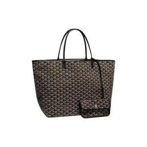Goyard Saint Louis Tote Bag with Leather Handles and Y Monogram Print, Unisex Large Shopper with Detachable Pouch