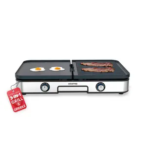 Gourmia Extra Large 3-in-1 Electric Grill & Griddle with Dual Zones Large Surface PFAS-Free Dishwasher Safe Reversible Ceramic Plates 1700W 12.5" D x 19" W x 4" H