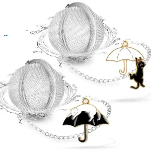 2Pack Tea Infuser with Cute Cat Charm Premium Stainless Steel Loose Leaf Tea Strainer Tea Steeper Tea Ball for Loose Tea