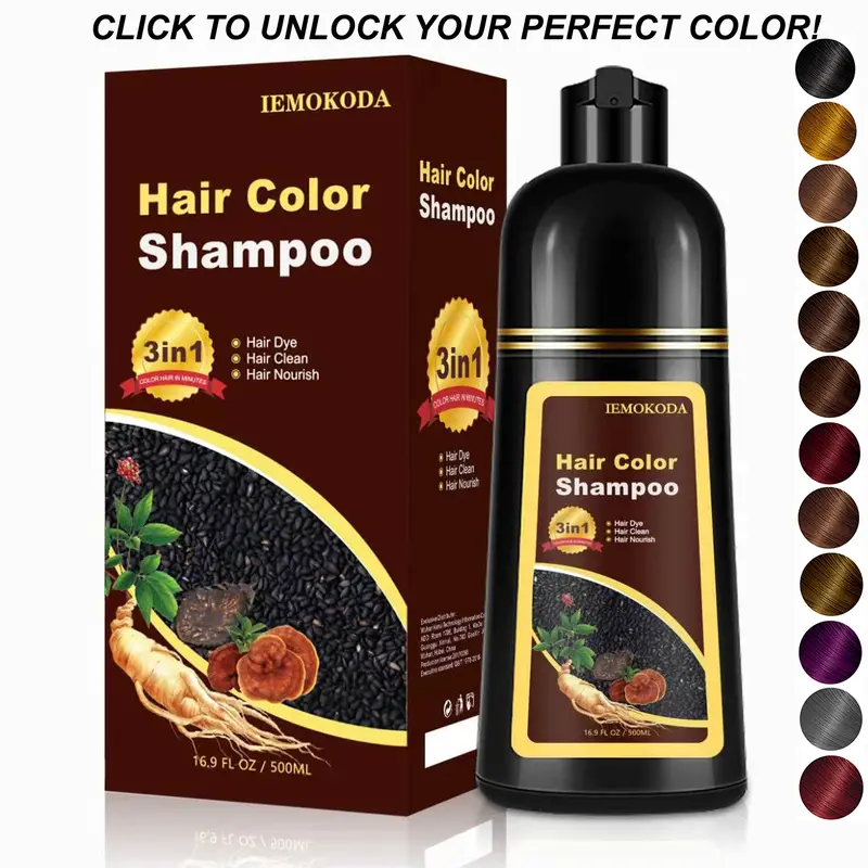 500ML Black Permanent Hair Color Shampo0,(12 VIBRANT SHADES TO MATCH YOUR ) 3 IN 1 Organic Herbal Fast Coloring CoverGray Hair Quickly Shampoo for Men and Women to Cover Grey/White Hair (BLACK) Gift for Dad / Father's Day Gi