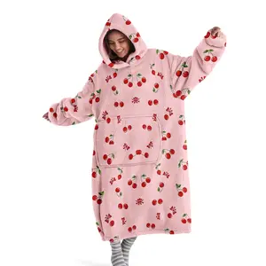 hoodie blanket, Wearable Blanket, Cozy Hooded Blanket Wearable Cherry Color, Soft Warm Oversized Blanket for Sofa Home Leisure Air Conditioning Nap Office Bed Camping Travel Gift，Christmas Gift,Valentine's Day gift