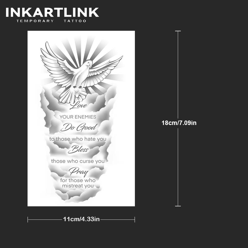INKARTLINK Tattoo Tech, 2 Sheets Semi-Permanent Temporary Tattoos ,Dove of Peace 1,Adult Art Design,Lasts 1-2 Weeks, Waterproof, Realistic Look, No Adhesive, No Reflection,For Man And Woman,Ideal for Swimming, Party