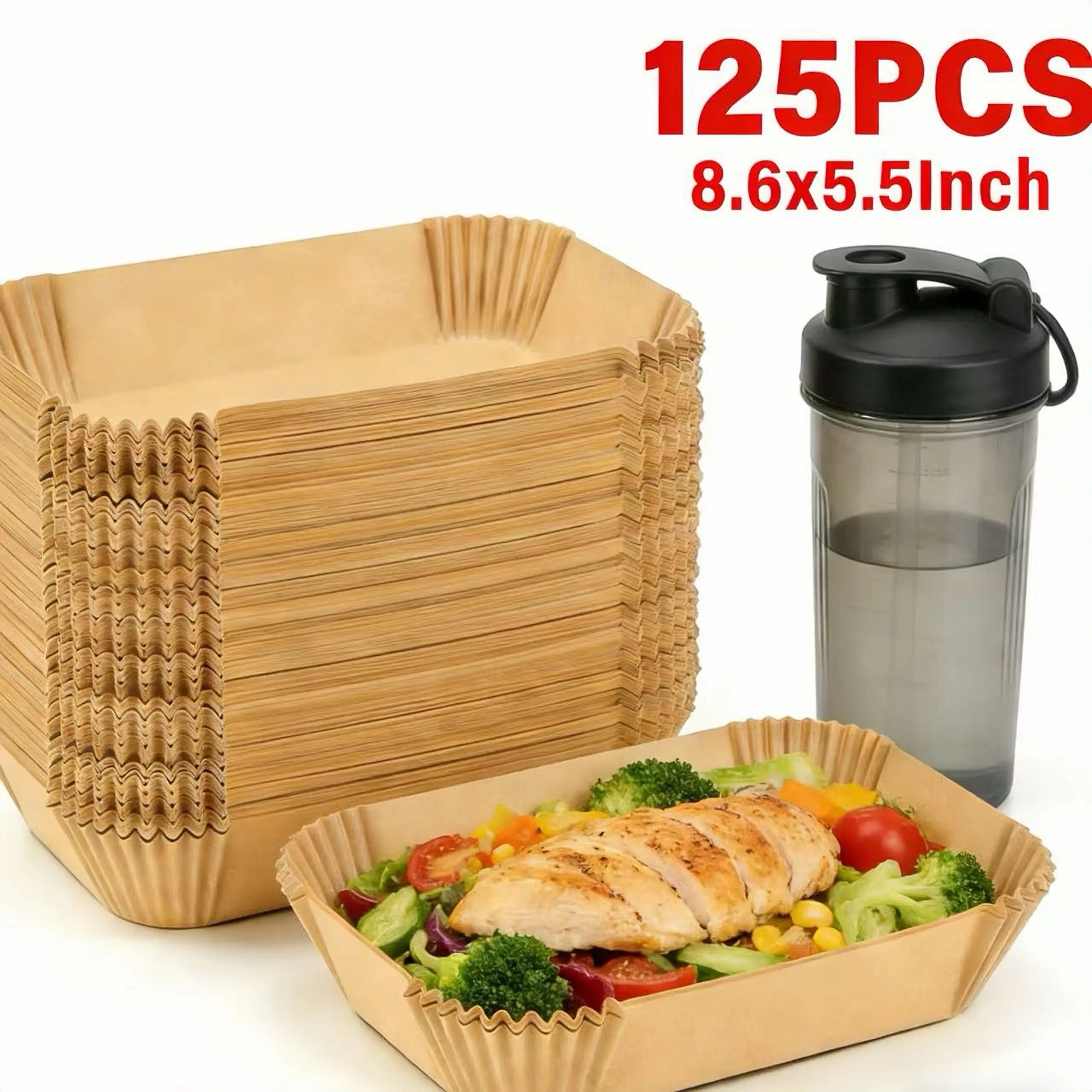 125PCS Rectangular Disposable Air Fryer Liners - Food Grade Non-Stick Parchment Paper, Oil-Proof, Water-Proof, Eco-Friendly, Degradable, Heat Resistant, Bakeware for Home Healthy Cooking Enthusiasts, Compatible with Most Dual Zone Air Fryers