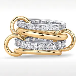 Women'sStacking Rings, Cubic Zirconia Two Tone Jewelry, Everyday Multi Ring Mixed Metal Stacking,Holiday Gift