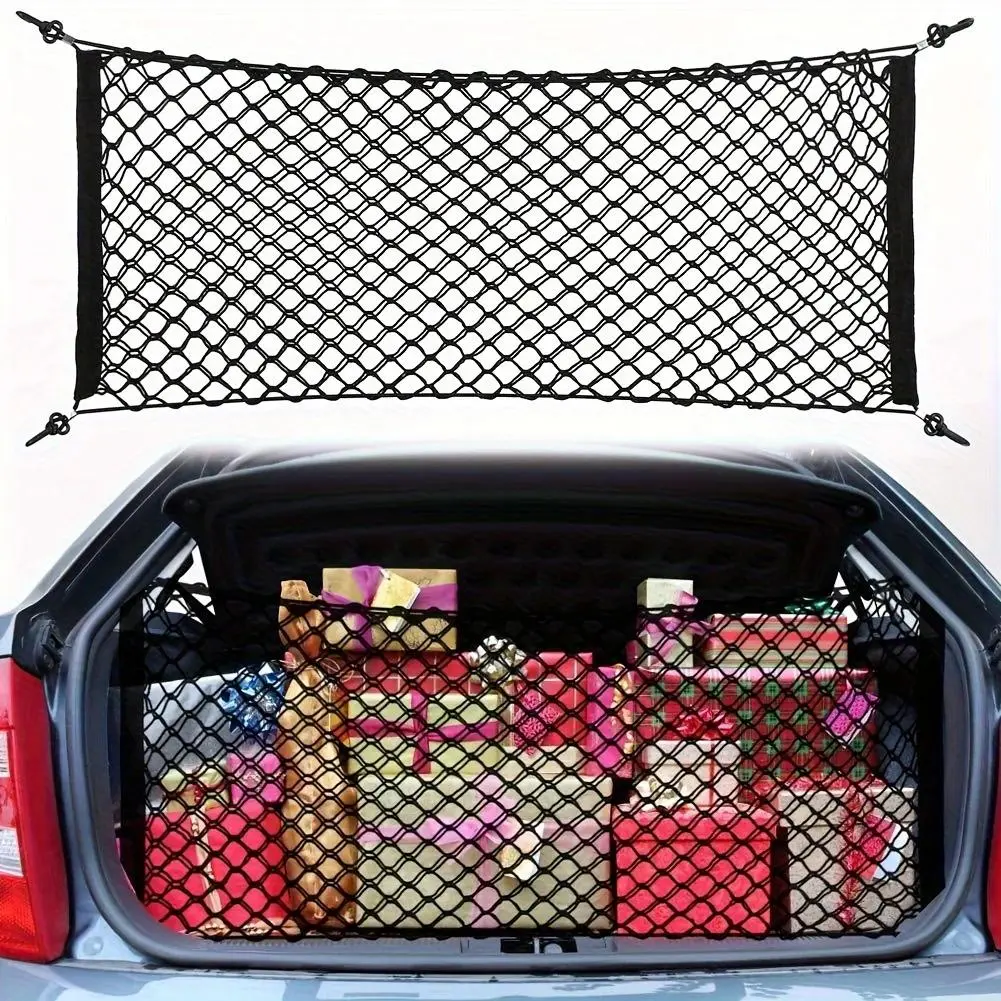 Stretchable Car Trunk Organizer Net with Hooks, Durable Nylon Cargo Storage for Pickup Trucks, SUVs & Cars, Vehicle, Car Accessories