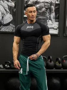 Men's Gym Workout Short Sleeve Tee Shirt Slim Fit Stretch Breathable Muscle Training Top Quick Dry Moisture Wicking Ideal for Running Cycling Gym T Shirts