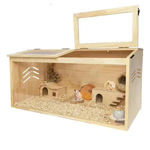 Wooden Hamster Cage, 40" Large Hamster Habitat with Top Dual Access Doors & Acrylic Panels, Spacious Habitat for Syrian & Dwarf Hamsters, Gerbils, Chinchillas, Mice, Guinea Pigs