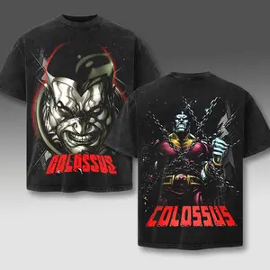 Colossus Xmen Comic Double Printed Oversize Lightweight Acid Washed Tee, Character American Comic Series Graphic Design Unisex Top Cotton Streetwear T-Shirt Clothes Menswear