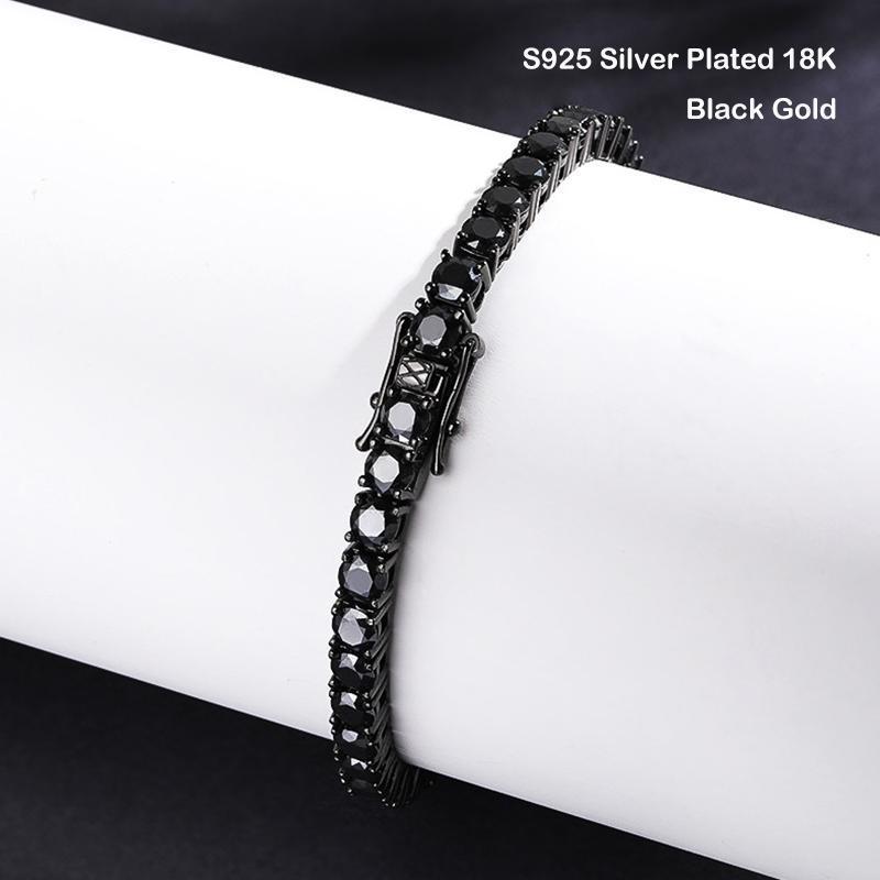EWYA Full 3/4/5/6.5mm Black Moissanite Tennis Bracelet for Men Women Unisex 925 Silver Plated 18K Black Gold Hip Hop Bracelets