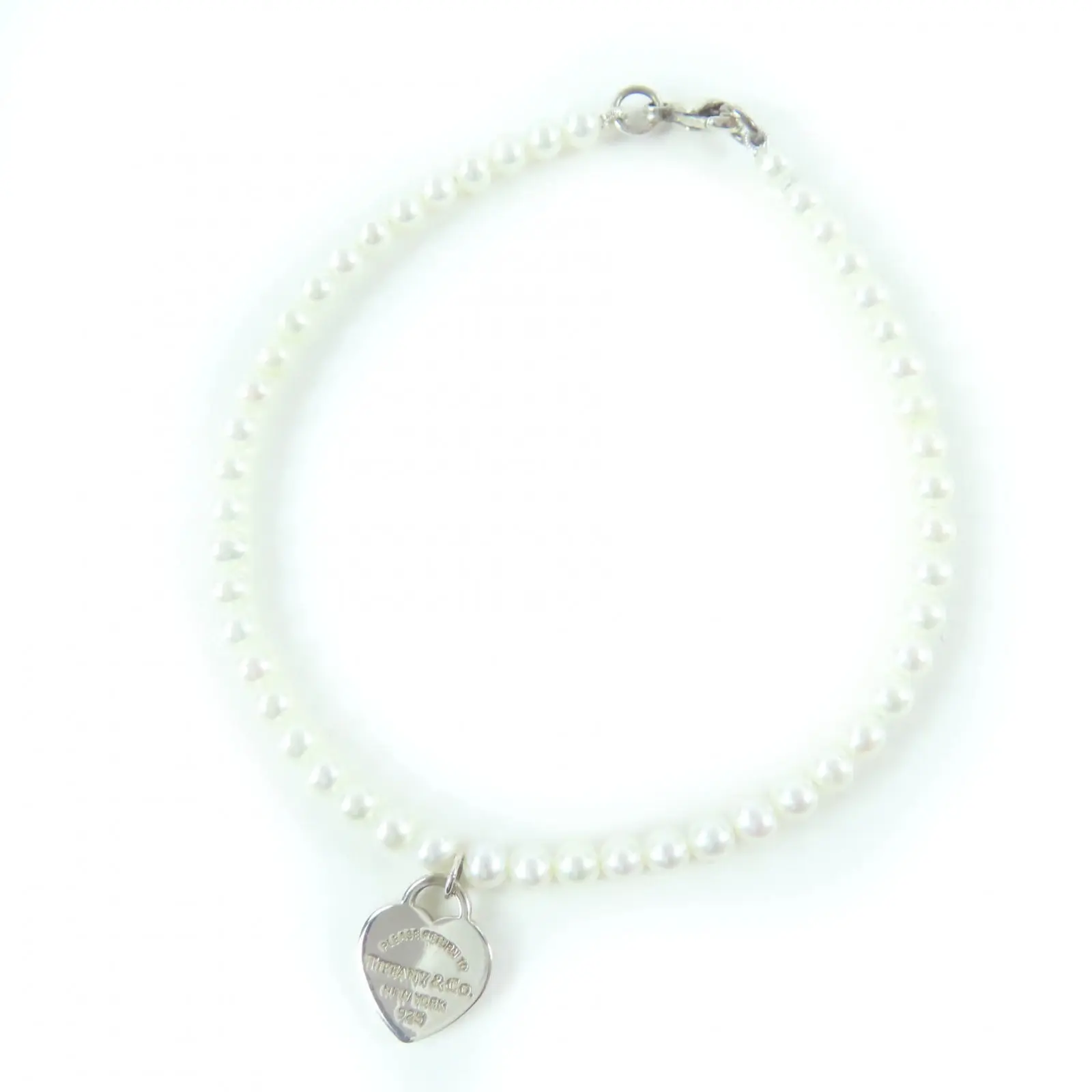 Pre-owned Tiffany & Co. Sterling Silver 925 (Ag925) Small Leather Goods 925 Heart Tag Bracelet