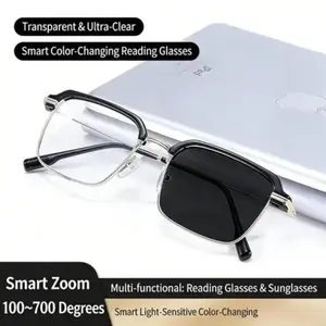 Blue Light Filter Reading Glasses, Intelligent Zoom Progressive Lens, High Definition Eye Protection, Ergonomic Design, Frameless Optics
