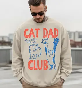 Cat Dad Graphic Apparel Sweatshirt – Playful Pet Parent Design, Cozy Casual Wear, Gift for Cat Lovers - menswear Top