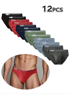 Men's Fashion Solid Color Triangle Underwear Set, Breathable Classic Regular Fit, Comfortable Smooth Shorts, All Seasons Wear, Casual Underwear Brief