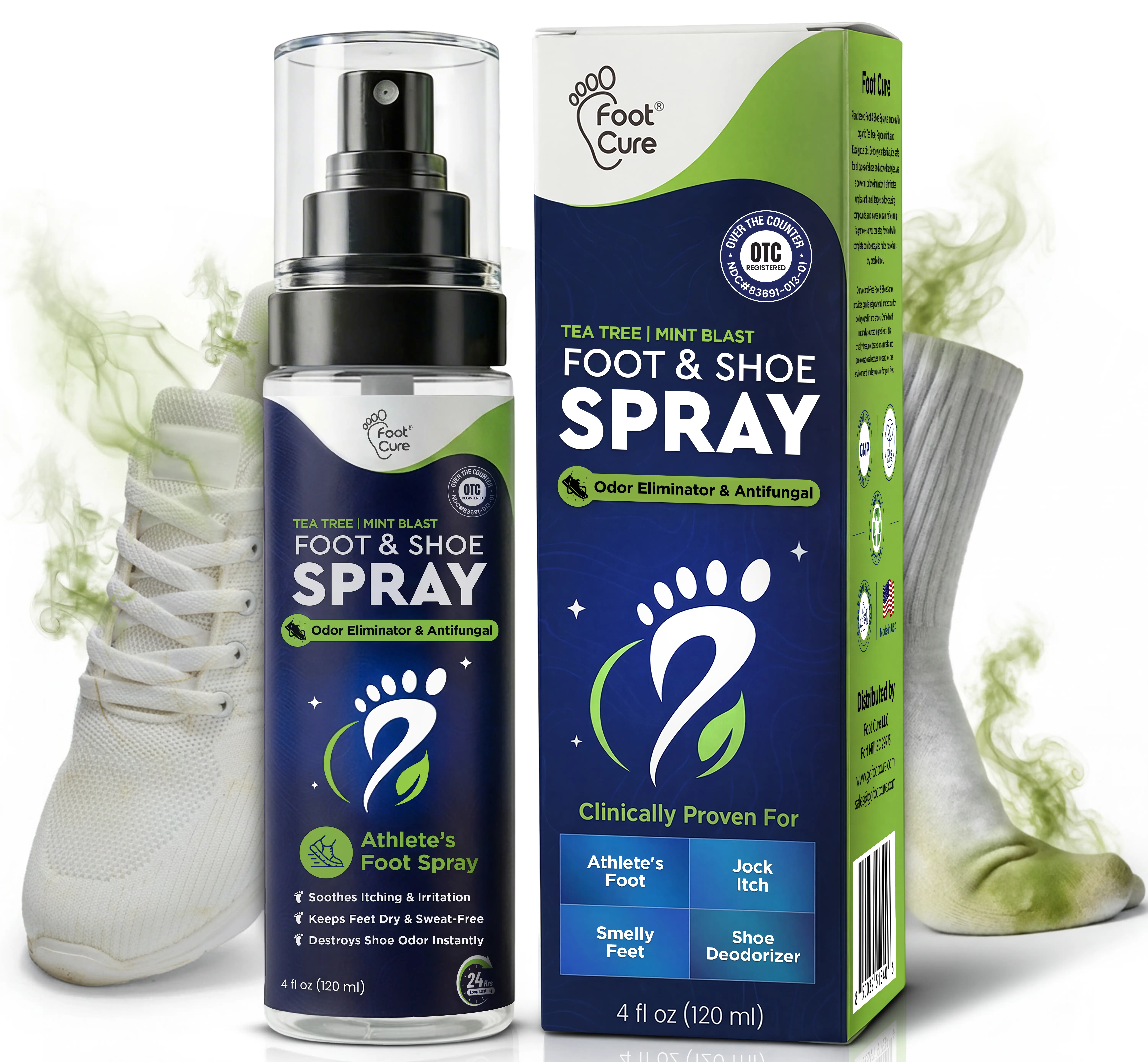 Foot Cure Foot Scentizer Spray – Tea Tree Mint Shoe & Foot Deodorizer, Odor Eliminator for Sneakers & Feet – 120 ml Made in USA
