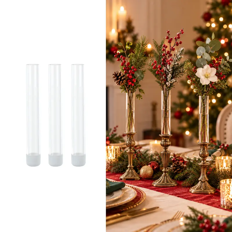 3pcs Glass Bud Vases with Silicone Case - 22mm Taper Candlestick Holder Compatible, Adult-Focused Home Decor Items, Interior Decoration Accessories for Living Rooms, Entryway Decor, Shelves, Decorations for Room