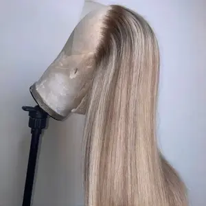 13X6 Lace Frontal Wig Highlight 613 Blonde Colored Human Hair Wig For Women Pre-Plucked With Baby Hair Balayage P4/613 Straight Lace Front Wigs 180% Density