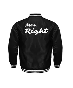 Mrs Right Unisex Satin Baseball Jacket Striped Trim