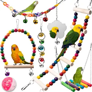 Bird Toys for Parakeets 7Count, Parrots Toys Budgie Toys for Bird Cage Accessories, Bird Perch Swings for Small Birds Toys, Conure Cockatiel Toys, Bird Ladder Swing for Parakeets Climbing 18''