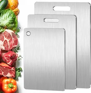 Titanium Cutting Board Set of 3, 100% Pure Titanium Cutting Boards for Kitchen, Food Grade, Double Sided, Non Toxic, Cutting Boards for Meat Fruit & Vegetable BOTUMIUY