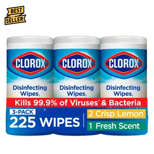 Clorox Disinfecting and Cleaning Wipes, Crisp Lemon and Fresh Scent, 75 Count Each, 3 Pack