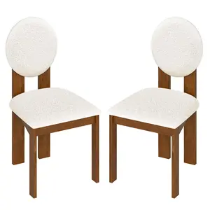 COSTWAY - Sherpa Dining Chairs Set of 2 with Rubber Wood Legs for Living Room Restaurant-White