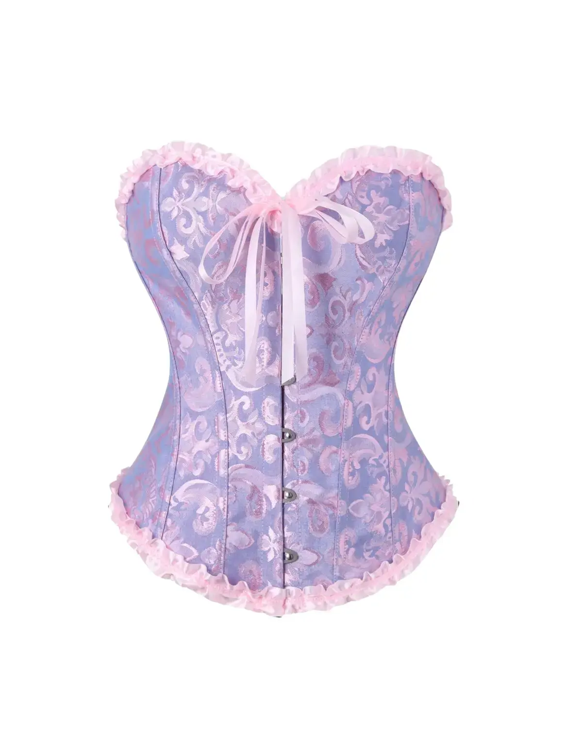Women's Lace Up Boned Overbust Corset Top Bustier Lingerie Bodyshaper Top Halloween Costumes Shapewear Gothic Party Outfit Floral Blue Witchy Clothing 819AJ-D3