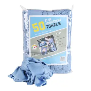 Bag of 50 Cotton Blue Huck Towels 14 x 24, Multi-Purpose Cleaning Towels